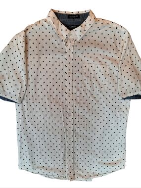 Carbon Shirt Mens Large White Black Star Print Button Down Classic Fit Preppy
